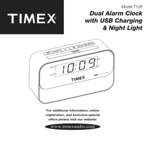 Timex T128 Dual Alarm Clock User Manual