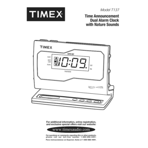 Timex T137 Time Announcement Dual Alarm Clock User Manual