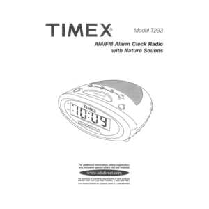 Timex T233 Alarm Clock Radio User Manual