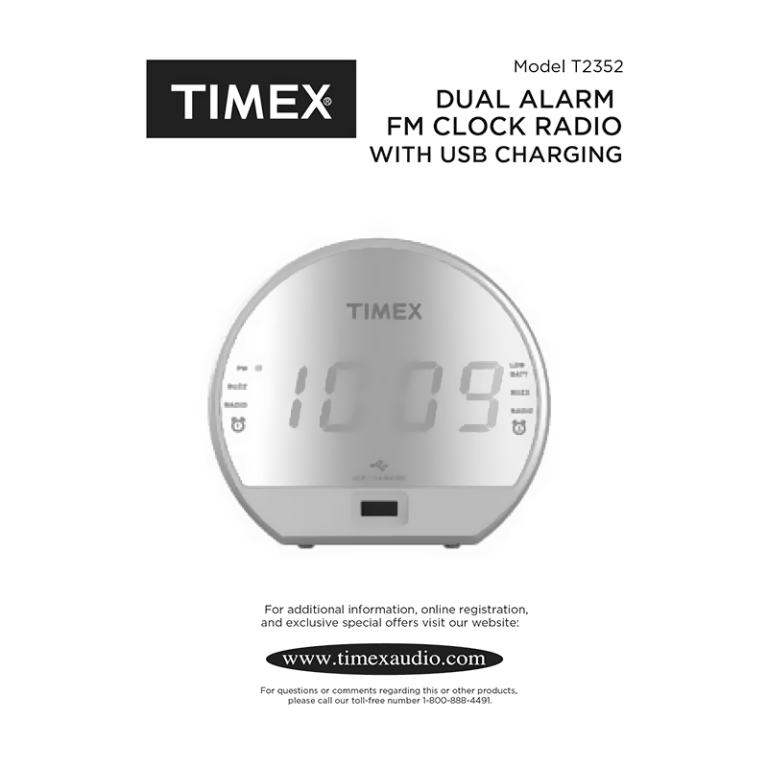 Timex T2352 Dual Alarm FM Clock Radio User Manual