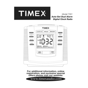 Timex T301 Dual Alarm Digital Clock Radio User Manual