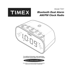 Timex T331 Bluetooth Dual Alarm Clock Radio User Manual
