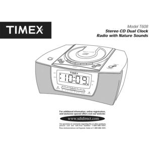 Timex T608 Stereo CD Dual Clock Radio User Manual