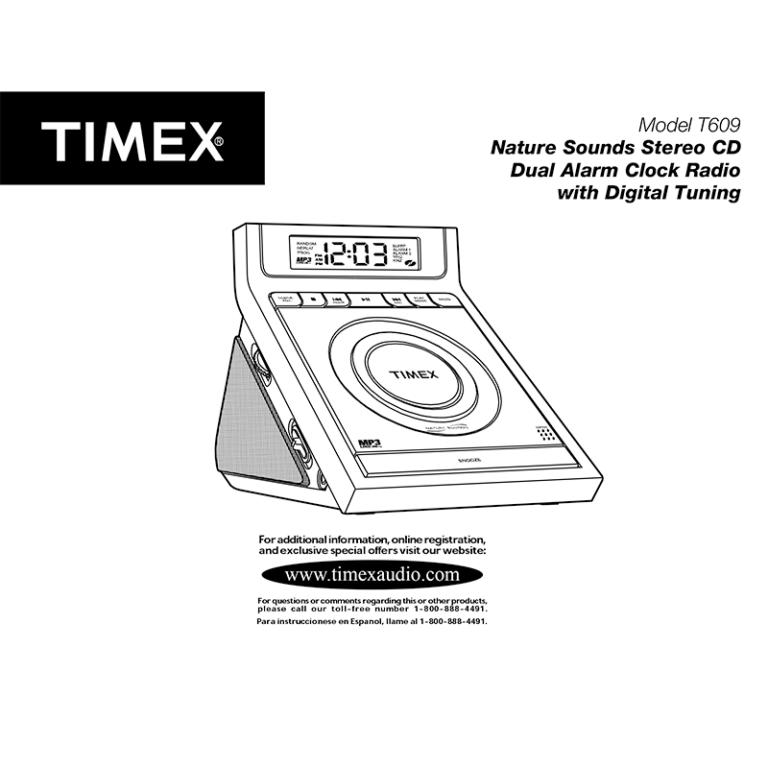 Timex T609 Nature Sounds Stereo CD Alarm Clock Radio Manual