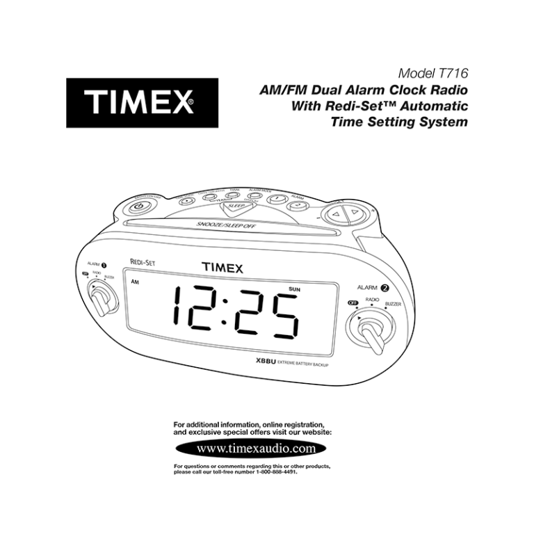 Timex T716 AM/FM Dual Alarm Clock Radio User Manual