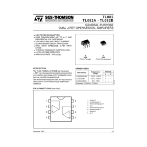 TL082 ST General Purpose Dual J-FET Operational Amplifier Data Sheet