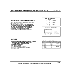 TL431 HTC Programmable Shunt Regulator Data Sheet