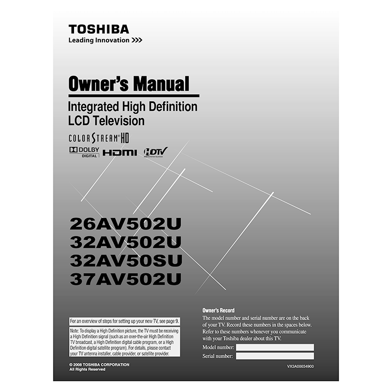 32AV50SU Toshiba 32" HD LCD TV Owner's Manual