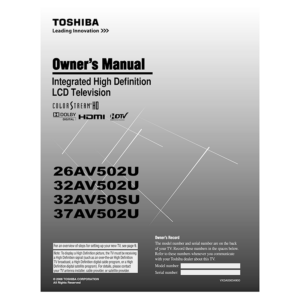 37AV502U Toshiba 37" HD LCD TV Owner's Manual
