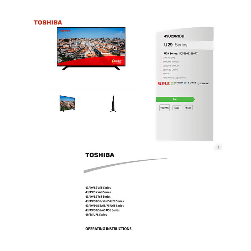 49U2963DB Toshiba 49" Ultra HD Smart TV Operating Instructions