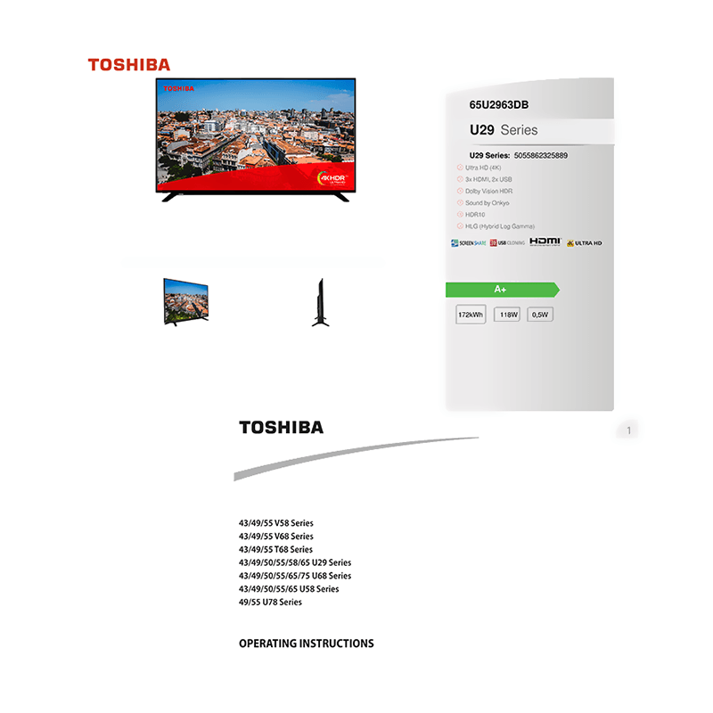 65U2963DB Toshiba 65" Ultra HD Smart TV Operating Instructions