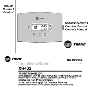 Trane XR402 Comfort Control TCONT402AN32DA Manual