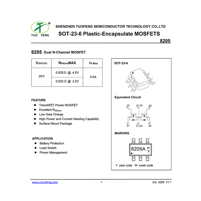8205 Tuofeng Dual N-Channel MOSFET Data Sheet