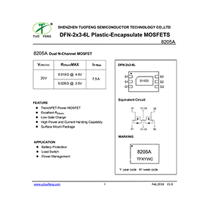 8205A Tuofeng Dual N-Channel MOSFET Data Sheet