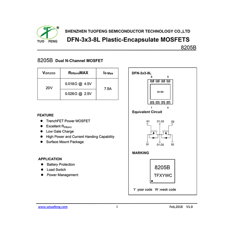 8205B Tuofeng Dual N-Channel MOSFET Data Sheet