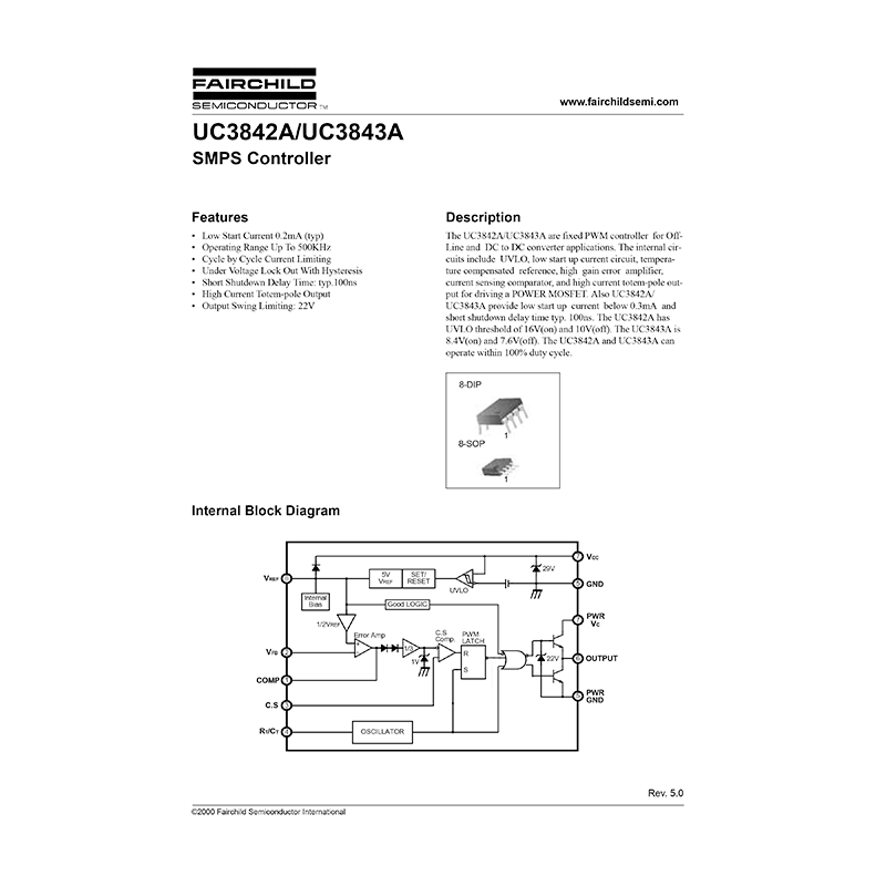 UC3842A Fairchild SMPS Controller Data Sheet