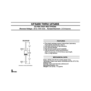 UF5400 Invac 50V 3A Ultra Fast Rectifier Data Sheet