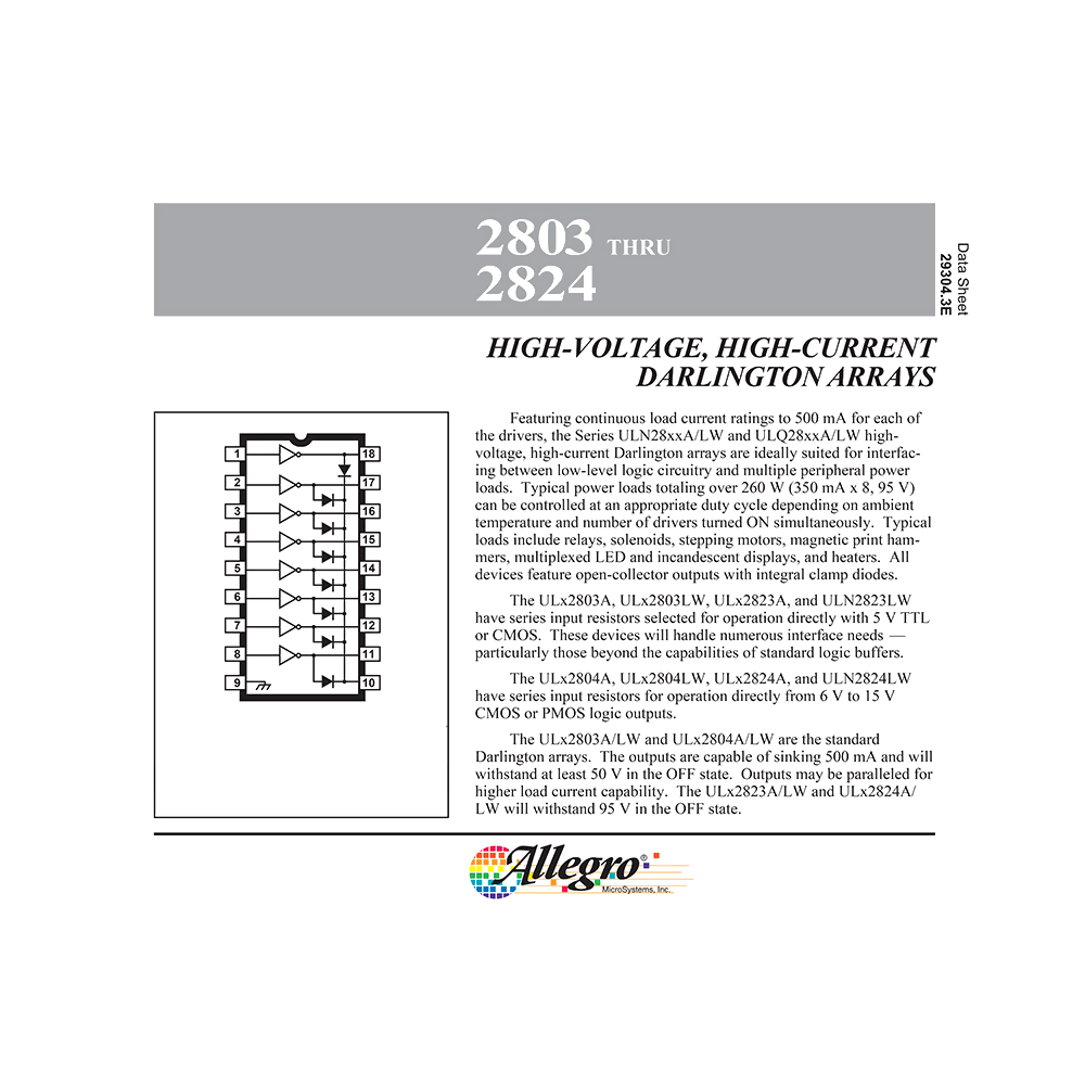 ULN2803LW Allegro MicroSystems Darlington Array Data Sheet