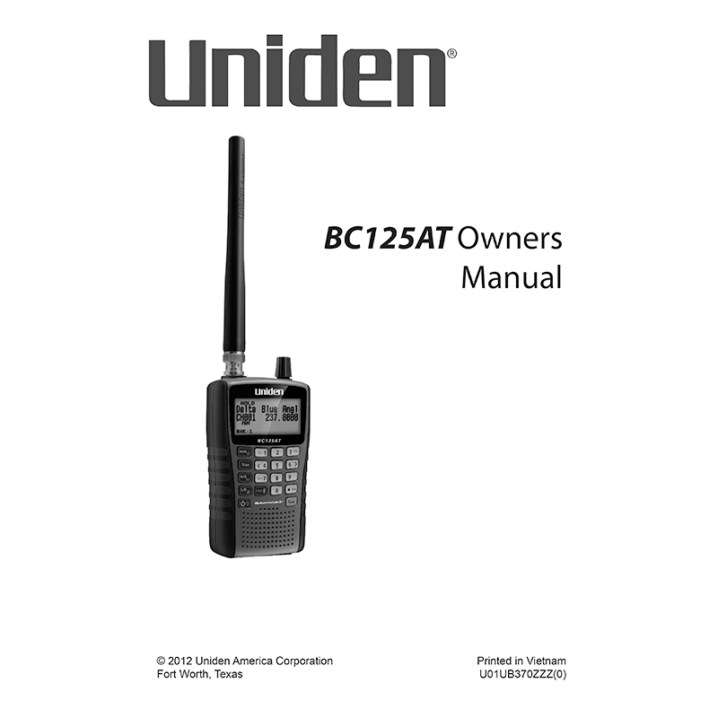 Uniden BC125AT Handheld Scanner Owner's Manual