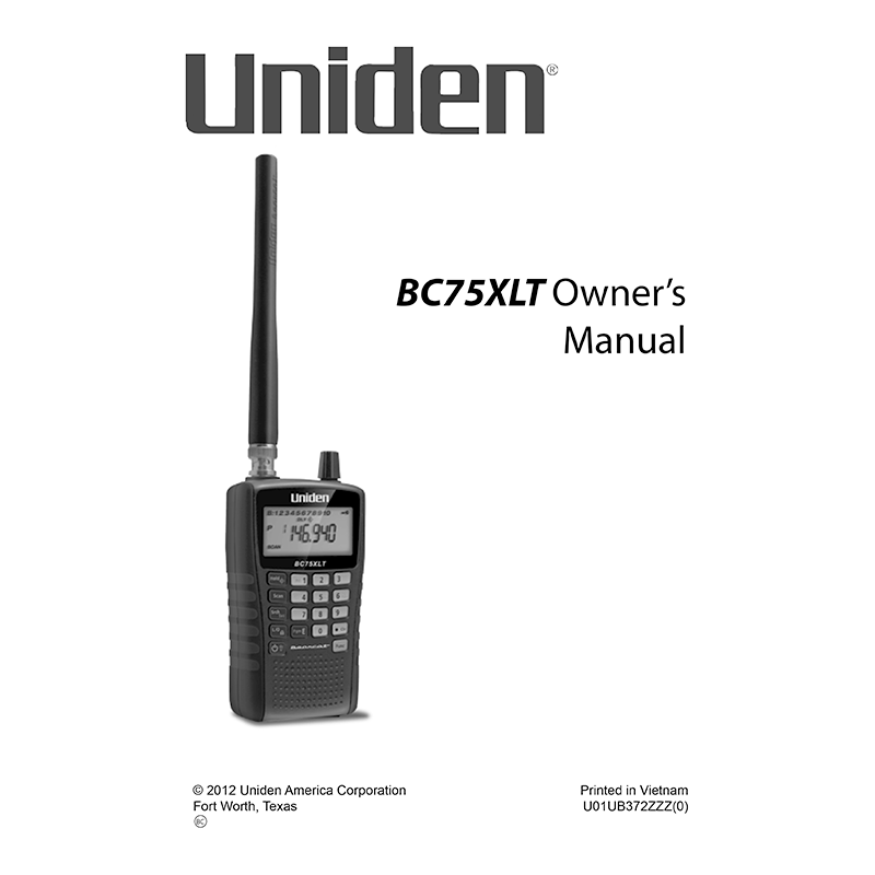 Uniden BC75XLT Handheld Scanner Owner's Manual