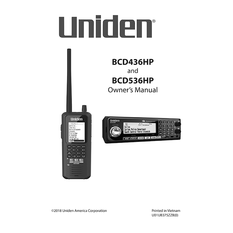 Uniden BCD536HP Bearcat Digital Scanner Owner's Manual