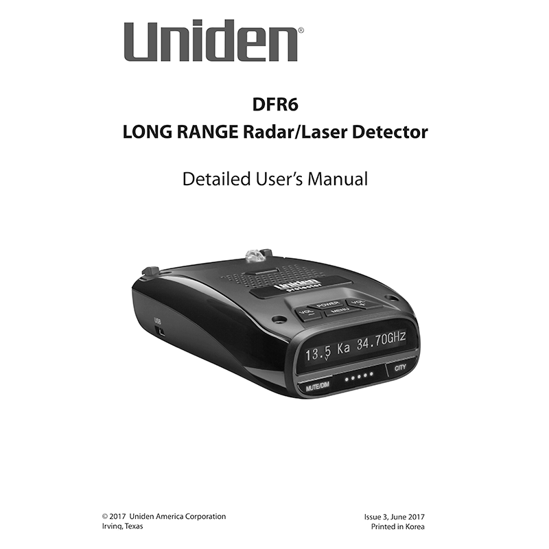 Uniden DFR6 Radar/Laser Detector User's Manual