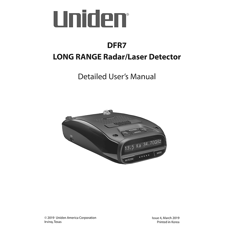 Uniden DFR7 Radar/Laser Detector User's Manual