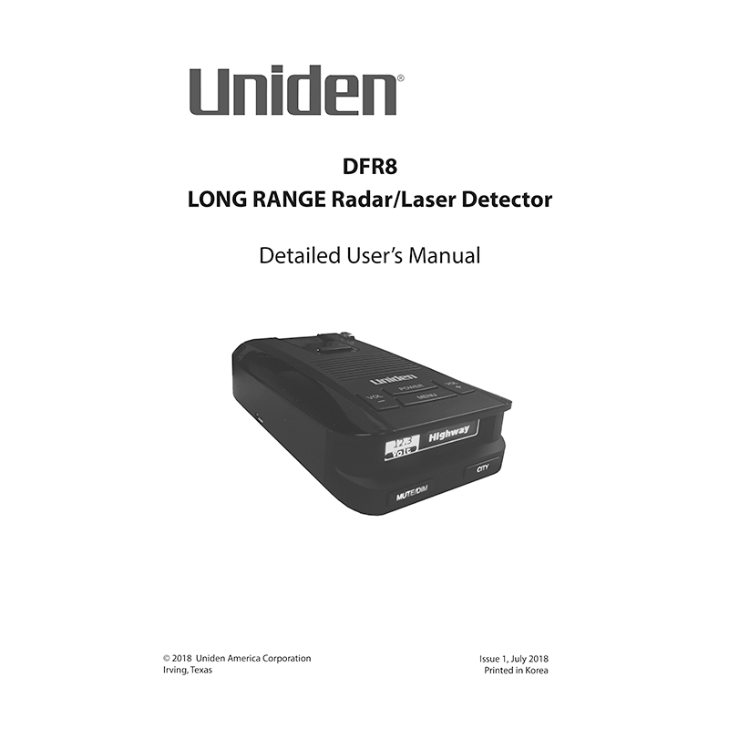 Uniden DFR8 Radar/Laser Detector User's Manual