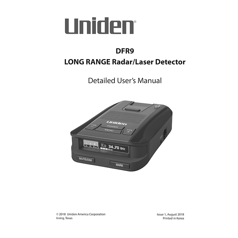 Uniden DFR9 Radar/Laser Detector User's Manual