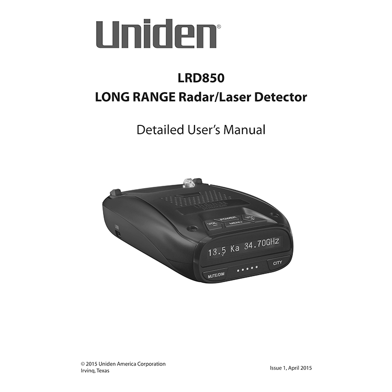 Uniden LRD850 Radar/Laser Detector User's Manual