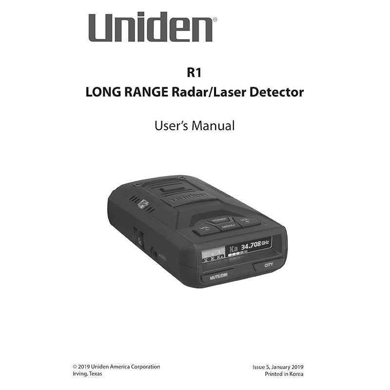 Uniden R1 Radar/Laser Detector User's Manual