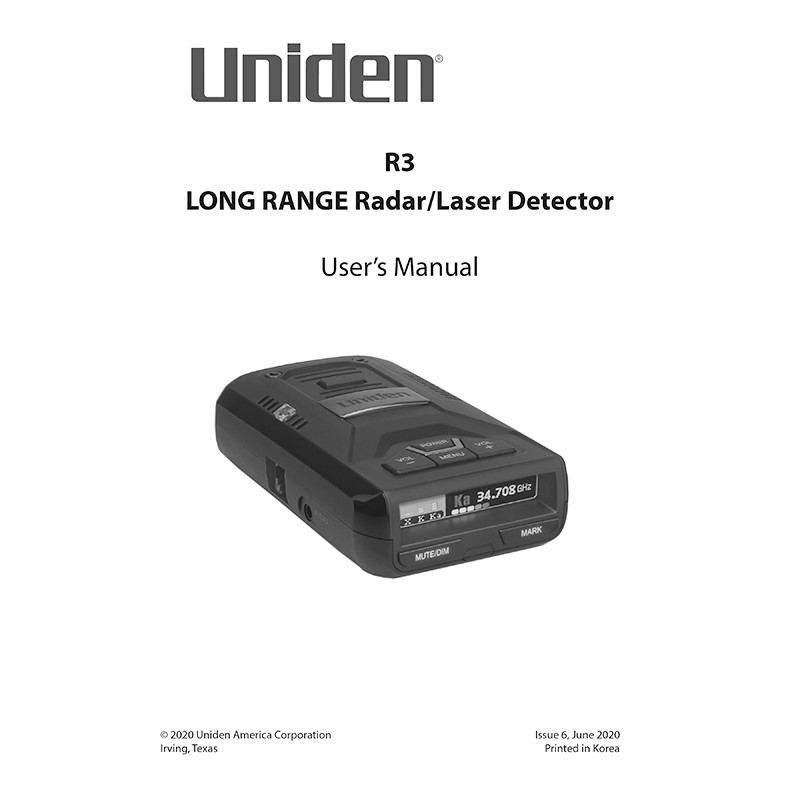 Uniden R3 Radar/Laser Detector User's Manual