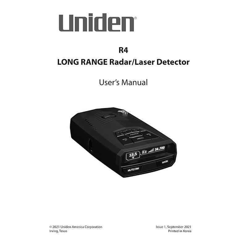 Uniden R4 Radar/Laser Detector User's Manual