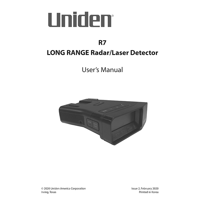 Uniden R7 Radar/Laser Detector User's Manual