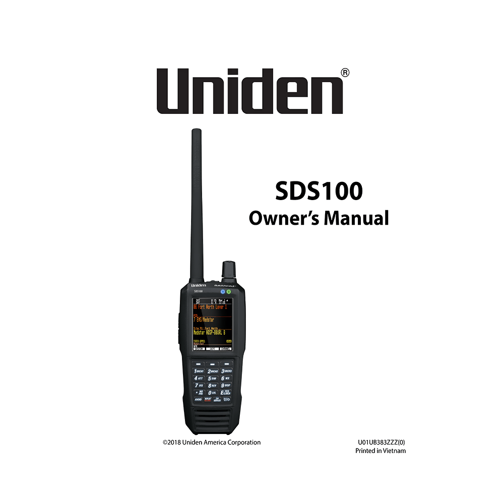 Uniden SDS100 Bearcat Digital Handheld Scanner Owner's Manual