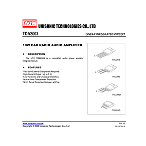 TDA2003 UTC 10W Car Radio Audio Amplifier Data Sheet