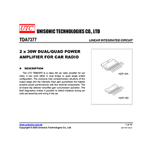 TDA7377 UTC 2x30W Dual/Quad Power Amplifier Data Sheet