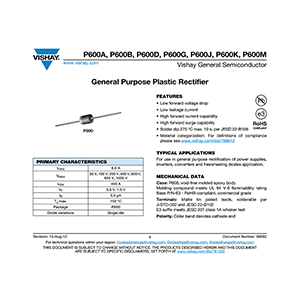 P600A Vishay 6A 50V Rectifier Data Sheet