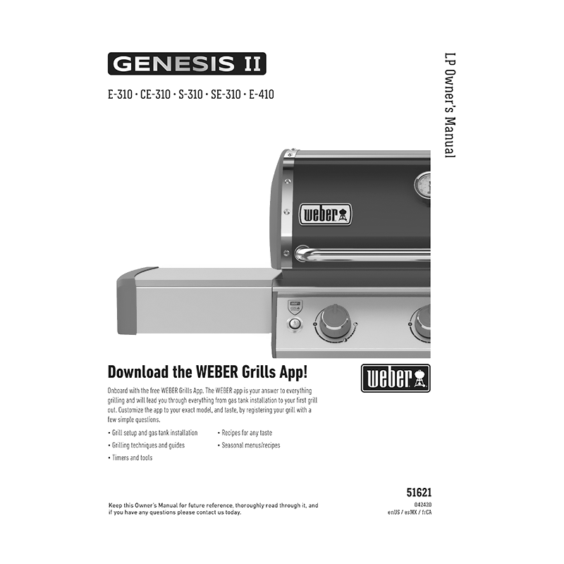 Weber Genesis II S-310 LP Gas Grill Owner's Manual (51621)