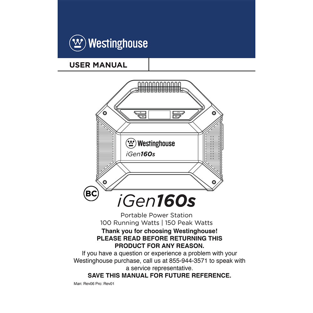 Westinghouse iGen160s Portable Power Station User Manual