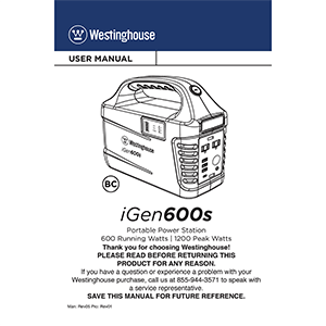 Westinghouse iGen600s Portable Power Station User Manual