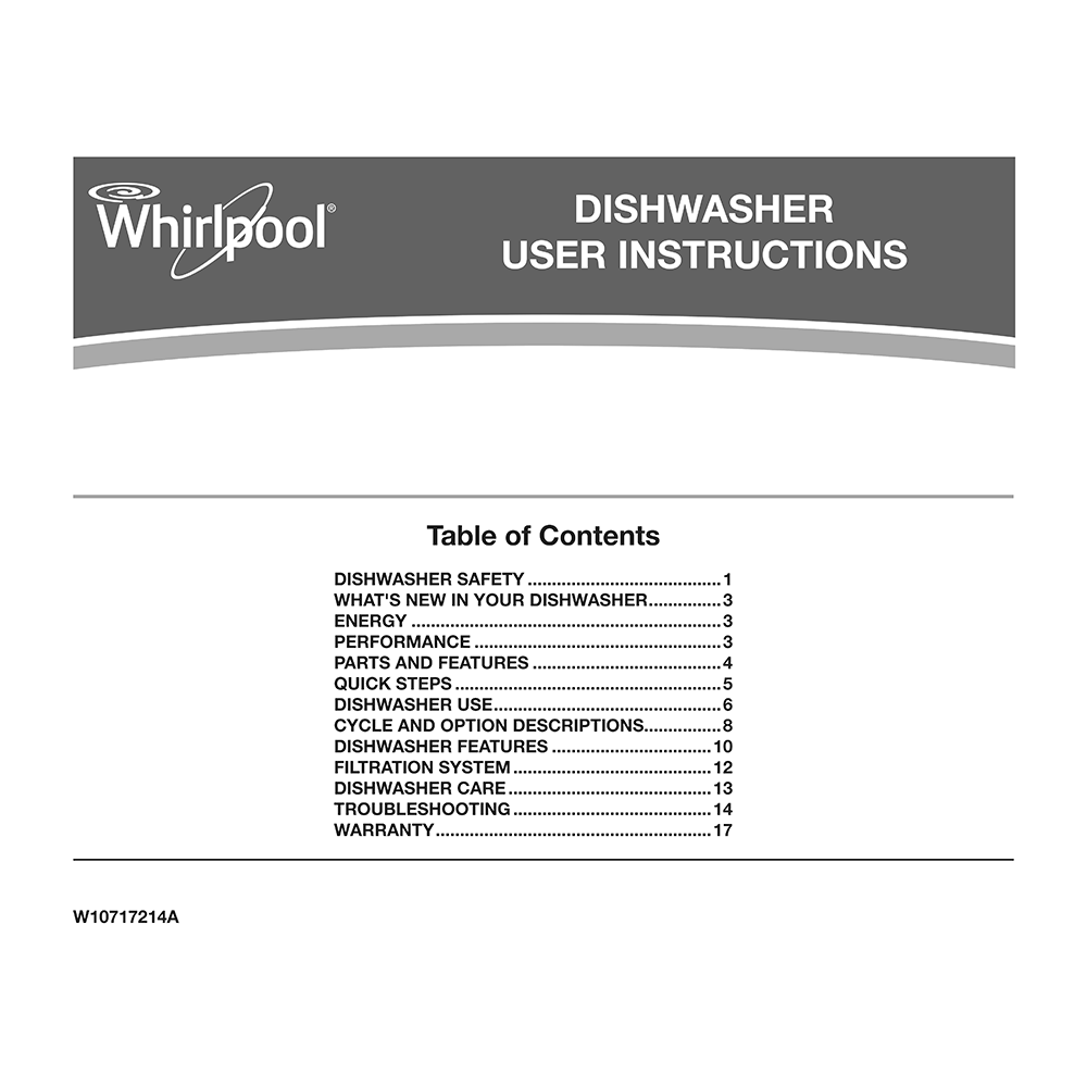 Whirlpool WDF520PADM Front Control Dishwasher Owner's Manual