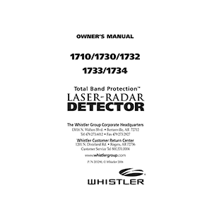 Whistler 1734 Laser-Radar Detector Owner's Manual