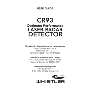 Whistler CR93 Laser-Radar Detector User Guide