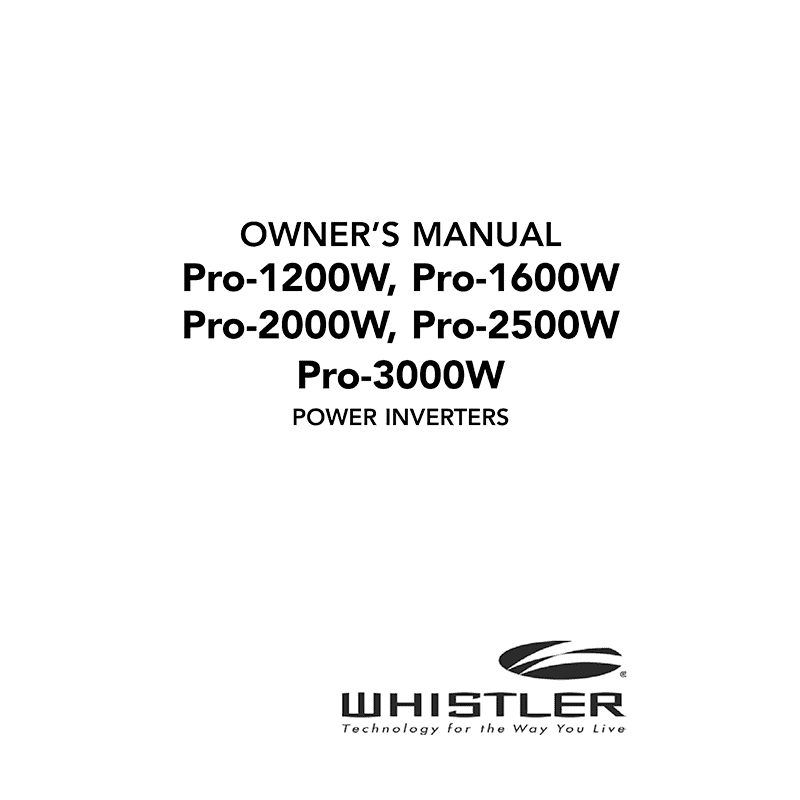Whistler Pro-1200W Power Inverter Owner's Manual