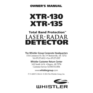 Whistler XTR-130 Laser-Radar Detector Owner's Manual