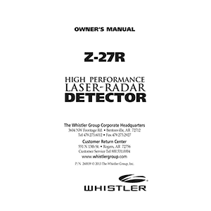 Whistler Z-27R Laser-Radar Detector Owner's Manual