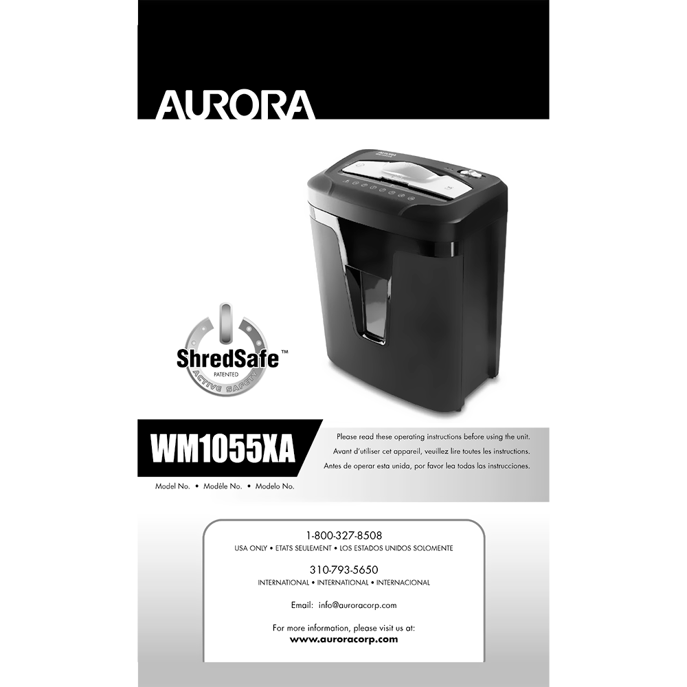 WM1055XA Aurora 10-sheet CrossCut Shredder Operating Instructions