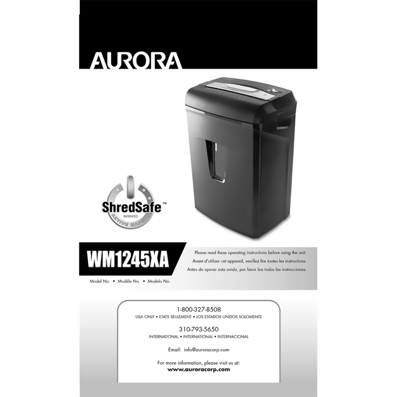 WM1245XA Aurora 12-sheet CrossCut Shredder Operating Instructions