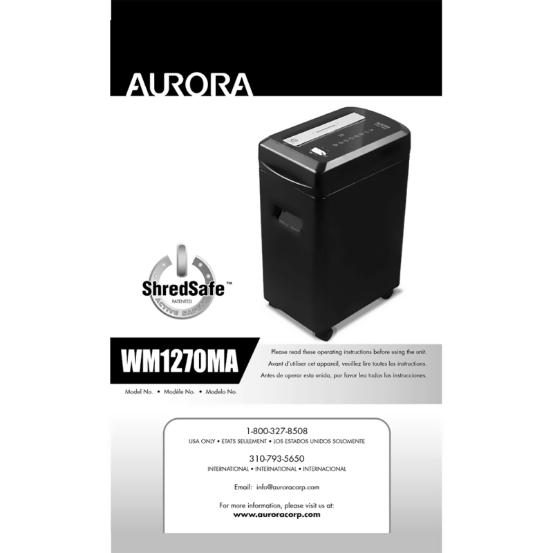 WM1270MA Aurora 12-sheet Micro-Cut Shredder Operating Instructions